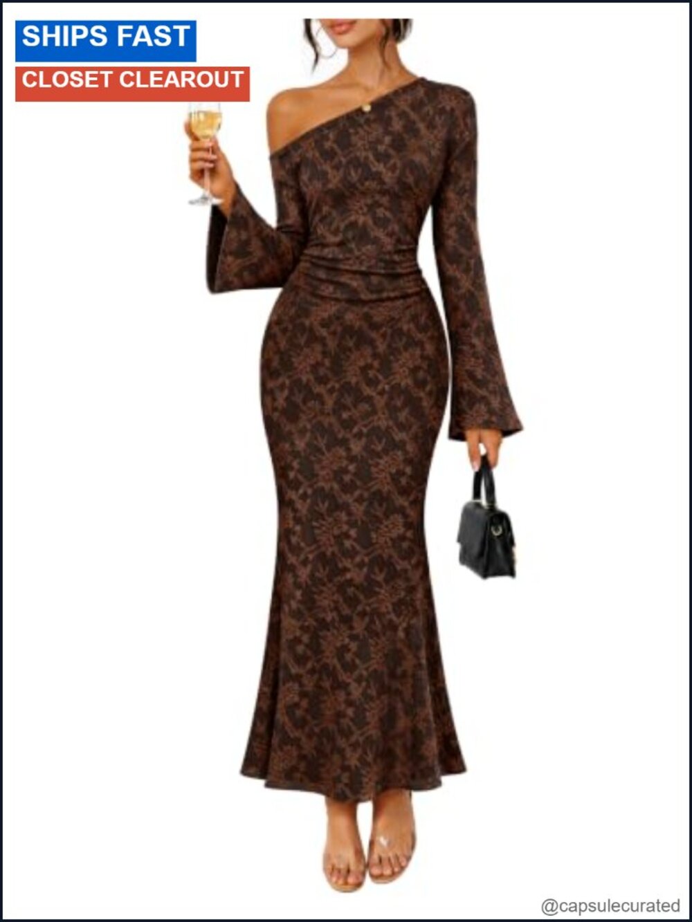Women's Off Shoulder Bodycon Mermaid Maxi Dress Long Sleeve Lace Formal